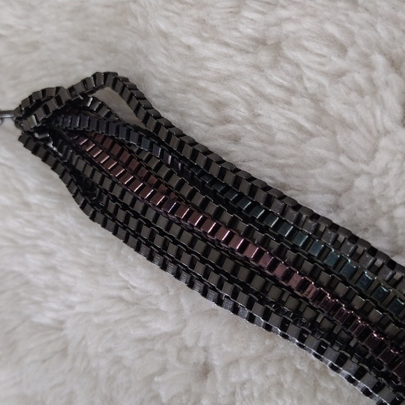 Vintage Women's Silver Gray Brown Tone Multi Strand Metal Chain Necklace - Picture 2 of 8